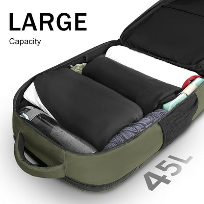 Carry on Travel Laptop Backpack, Large Personal Item Travel Backpack | Flight Approved, Shoe Compartment, Water Resistant, Weekender Overnight Bag, Fit 17 Inch Laptop, Green