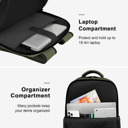 Carry on Travel Laptop Backpack, Large Personal Item Travel Backpack | Flight Approved, Shoe Compartment, Water Resistant, Weekender Overnight Bag, Fit 17 Inch Laptop, Green