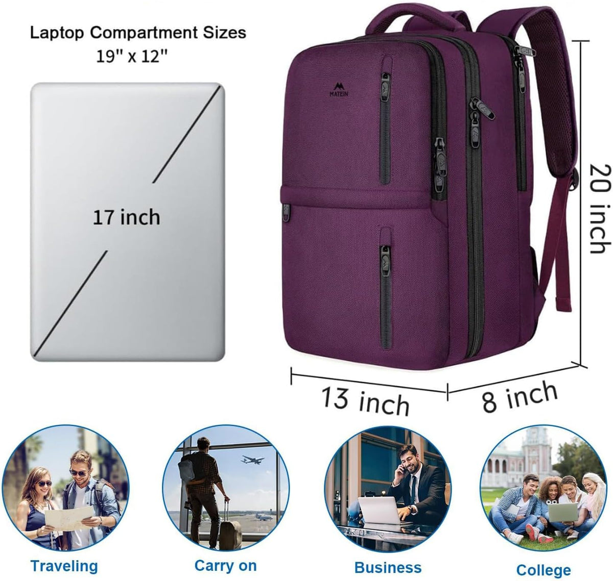 Carry on Travel Laptop Backpack, Large Personal Item Travel Backpack | Flight Approved, Shoe Compartment, Water Resistant, Weekender Overnight Bag, Fit 17 Inch Laptop, Green