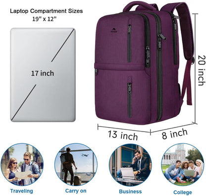 Carry on Travel Laptop Backpack, Large Personal Item Travel Backpack | Flight Approved, Shoe Compartment, Water Resistant, Weekender Overnight Bag, Fit 17 Inch Laptop, Green