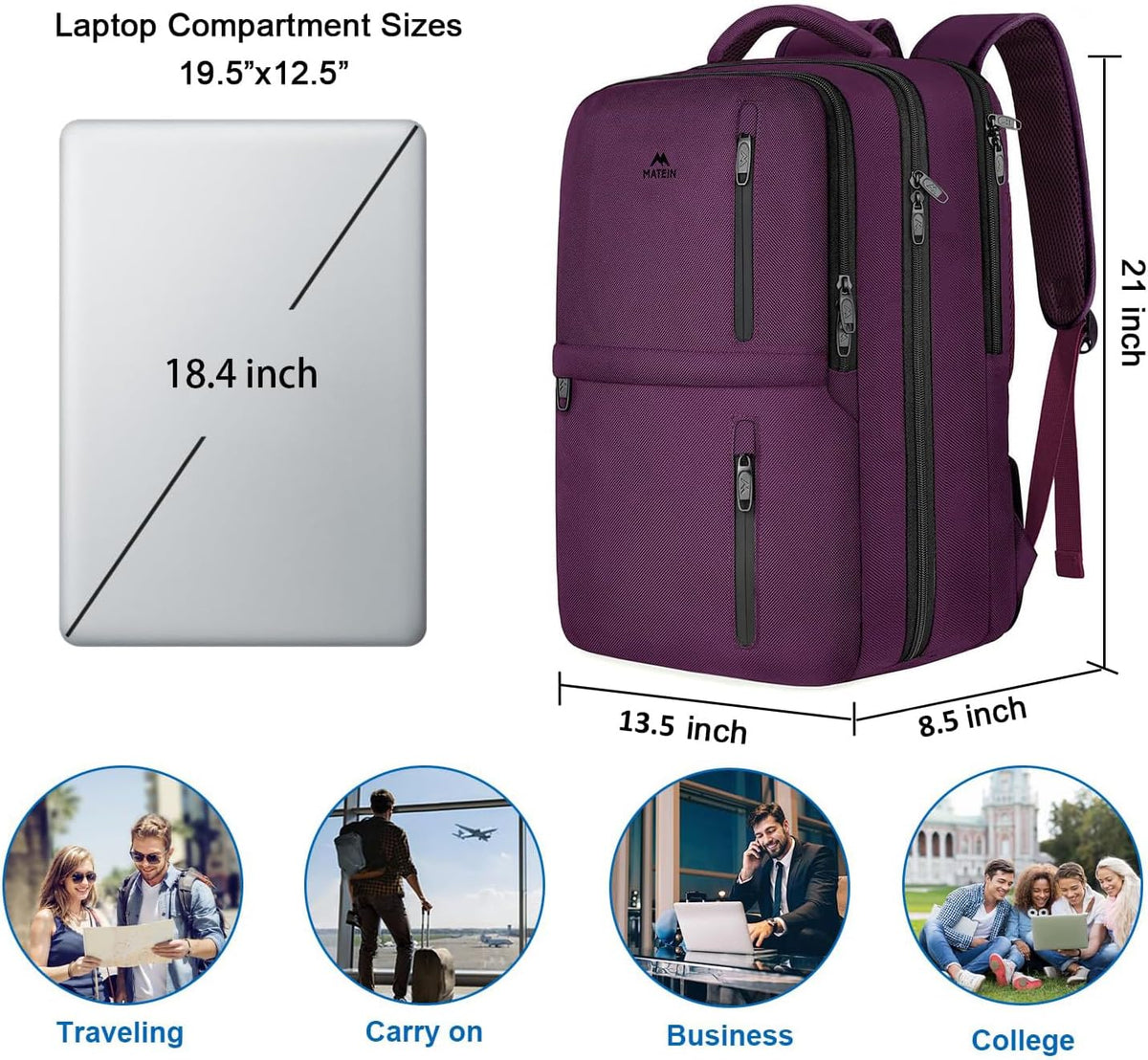 Carry on Travel Laptop Backpack, Large Personal Item Travel Backpack | Flight Approved, Shoe Compartment, Water Resistant, Weekender Overnight Bag, Fit 17 Inch Laptop, Green