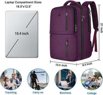 Carry on Travel Laptop Backpack, Large Personal Item Travel Backpack | Flight Approved, Shoe Compartment, Water Resistant, Weekender Overnight Bag, Fit 17 Inch Laptop, Green