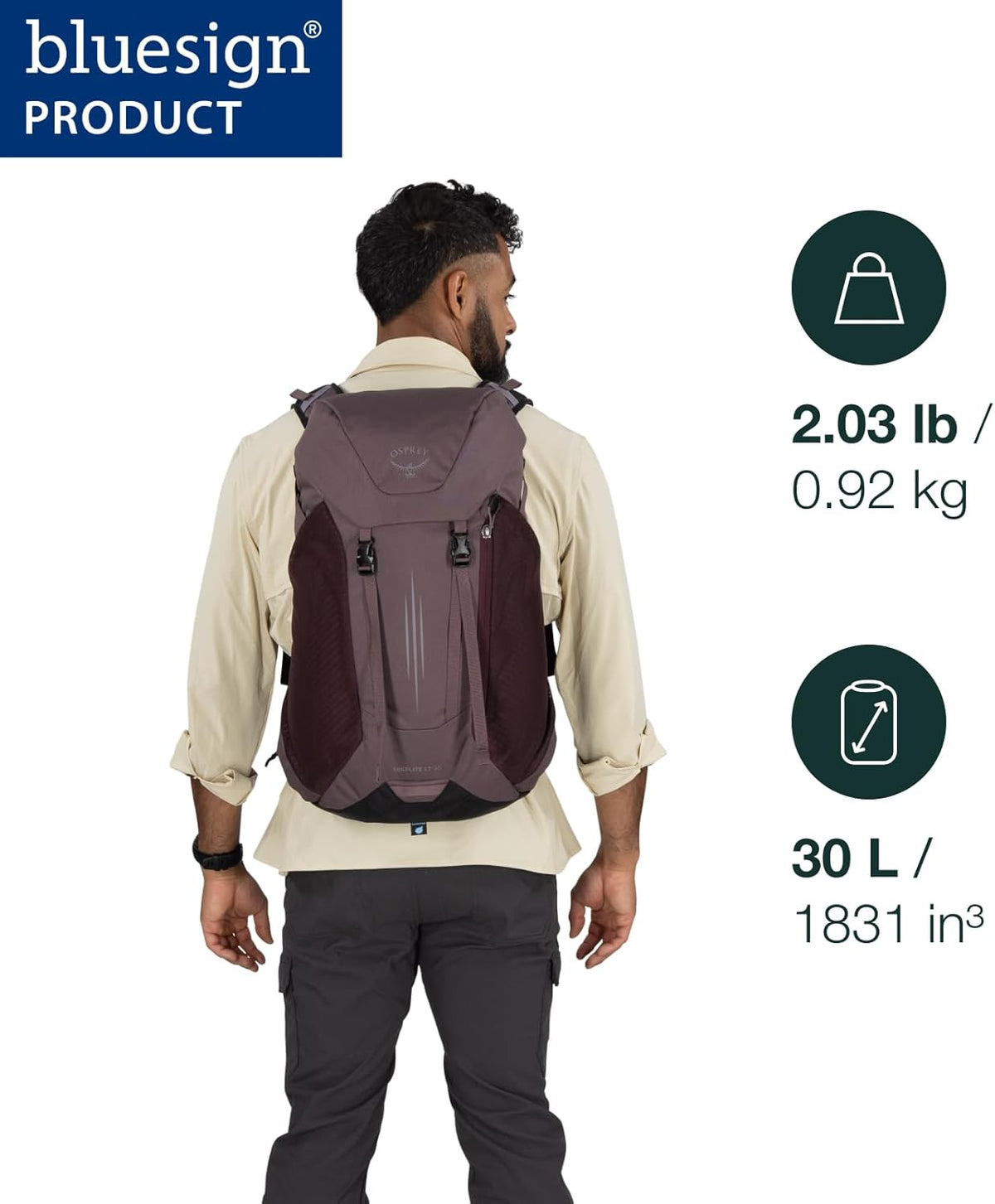 Hikelite LT 30L Hiking Backpack - Lightweight Travel Daypack with Rain Cover for Men and Women, Cascade Blue