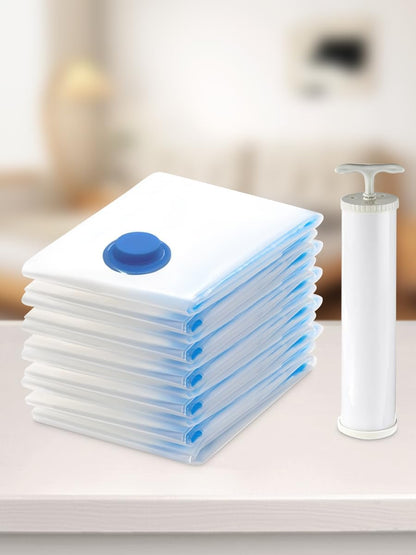 3 Pack Vacuum Compression Space Saving Storage Bags with Hand Pump for Travel Clothes,Clear, Medium, 27.6"L×19.7"W