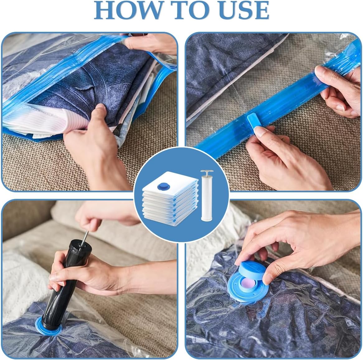 3 Pack Vacuum Compression Space Saving Storage Bags with Hand Pump for Travel Clothes,Clear, Medium, 27.6"L×19.7"W