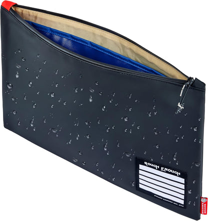 Rough Enough Important Document Organizer Bag, Water Resistant File Holder | 16x11 Inch, Black Tear-Resistant Tarpaulin, Waterproof YKK Zipper, 2 Compartments, for Office & Travel A4/Legal Paper Storage