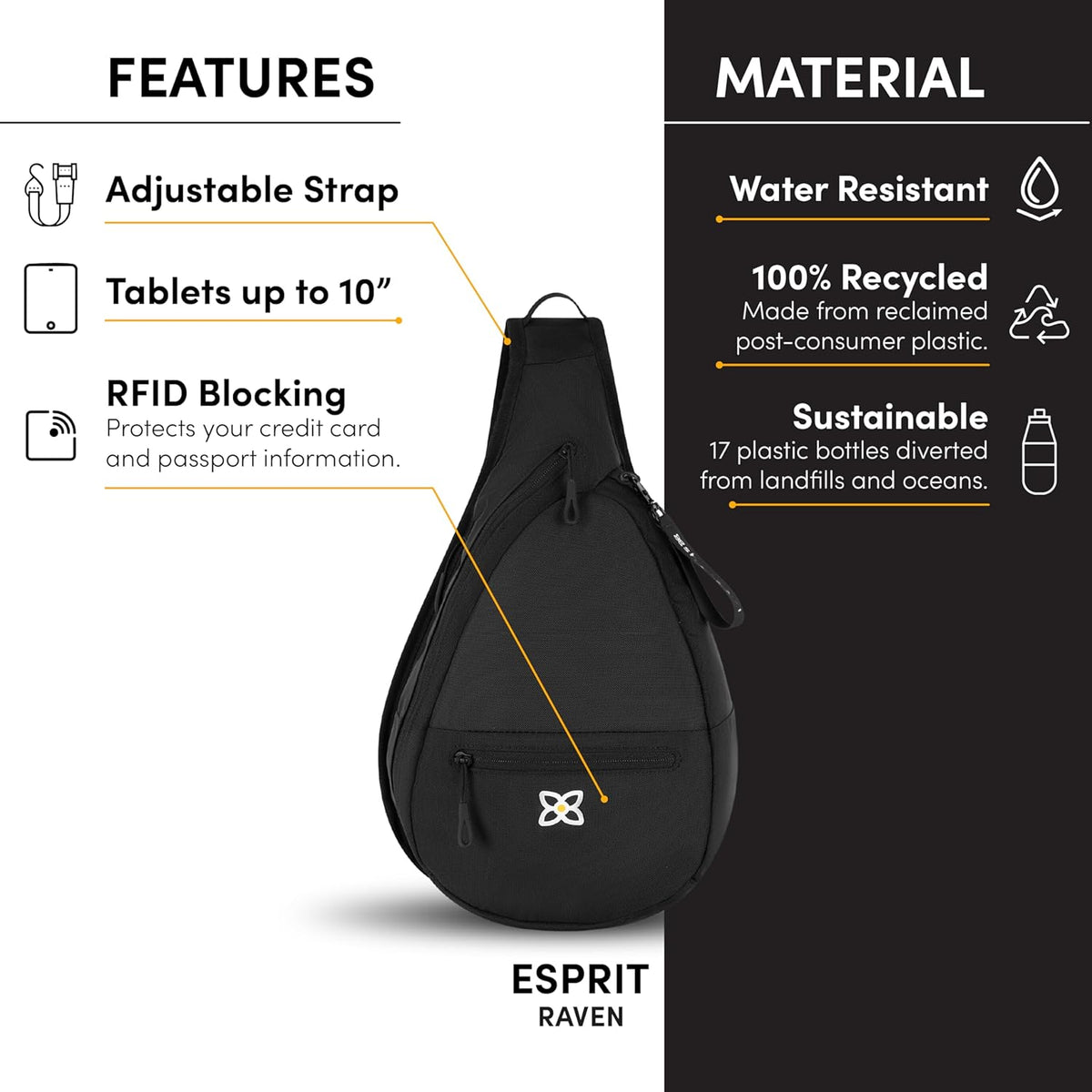 Esprit, Sling Backpack, 10L Travel Bag, Right-Handed Shoulder Sling Purse, Crossbody Backpack, Travel Gifts, RFID Protection (Chromatic)