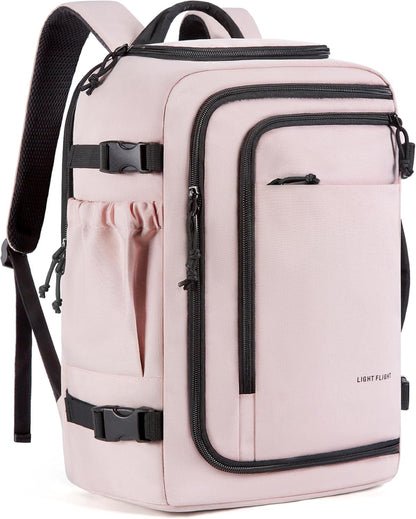 Travel Backpack, TSA Friendly Flight Approved Carry on Backpack Water-resistant Lightweight Business Large Weekender Bag Casual Daypack 17.3" Laptop Backpack for Men Women, Pink