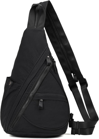 Crossbody Sling Backpack Nylon Cross Body Bag Travel Hiking Shoulder Bags Daypack Rucksack Unisex (Olive Green)
