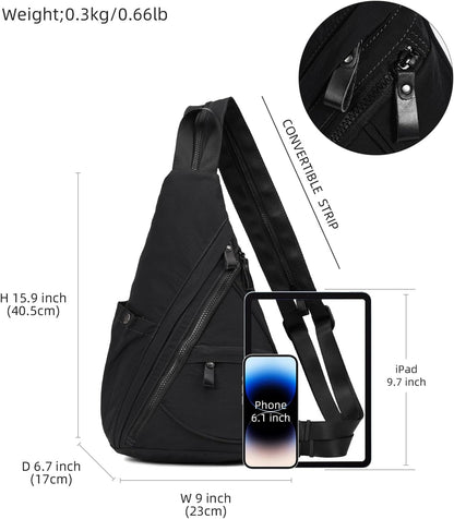 Crossbody Sling Backpack Nylon Cross Body Bag Travel Hiking Shoulder Bags Daypack Rucksack Unisex (Olive Green)