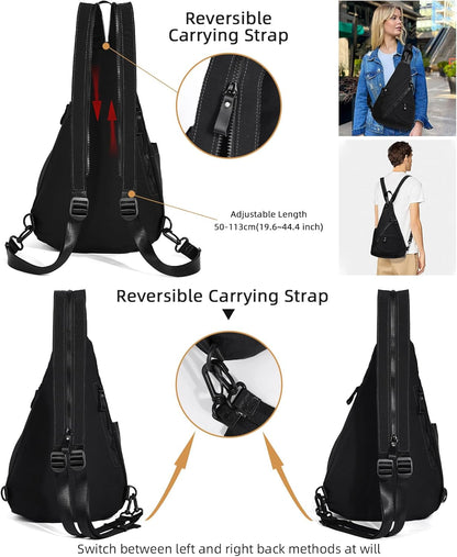 Crossbody Sling Backpack Nylon Cross Body Bag Travel Hiking Shoulder Bags Daypack Rucksack Unisex (Olive Green)