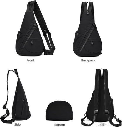 Crossbody Sling Backpack Nylon Cross Body Bag Travel Hiking Shoulder Bags Daypack Rucksack Unisex (Olive Green)