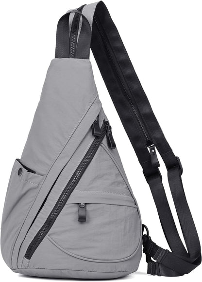 Crossbody Sling Backpack Nylon Cross Body Bag Travel Hiking Shoulder Bags Daypack Rucksack Unisex (Olive Green)