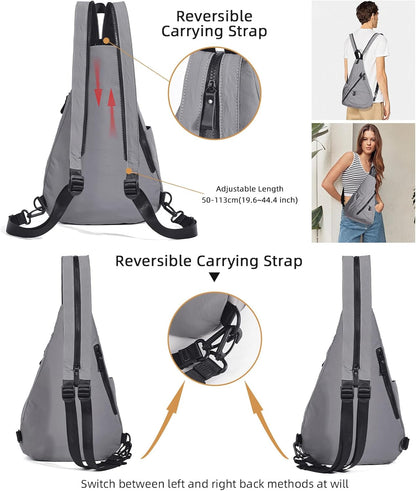 Crossbody Sling Backpack Nylon Cross Body Bag Travel Hiking Shoulder Bags Daypack Rucksack Unisex (Olive Green)