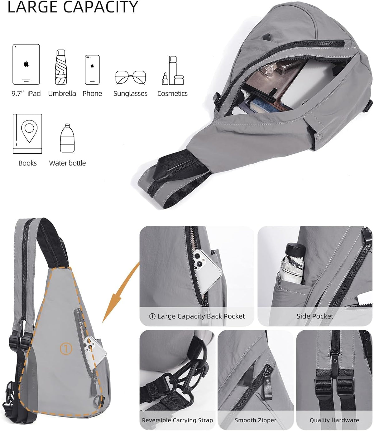 Crossbody Sling Backpack Nylon Cross Body Bag Travel Hiking Shoulder Bags Daypack Rucksack Unisex (Olive Green)