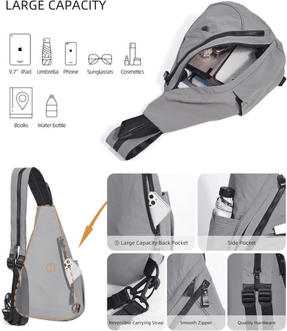 Crossbody Sling Backpack Nylon Cross Body Bag Travel Hiking Shoulder Bags Daypack Rucksack Unisex (Olive Green)