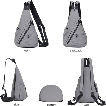 Crossbody Sling Backpack Nylon Cross Body Bag Travel Hiking Shoulder Bags Daypack Rucksack Unisex (Olive Green)