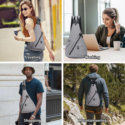 Crossbody Sling Backpack Nylon Cross Body Bag Travel Hiking Shoulder Bags Daypack Rucksack Unisex (Olive Green)