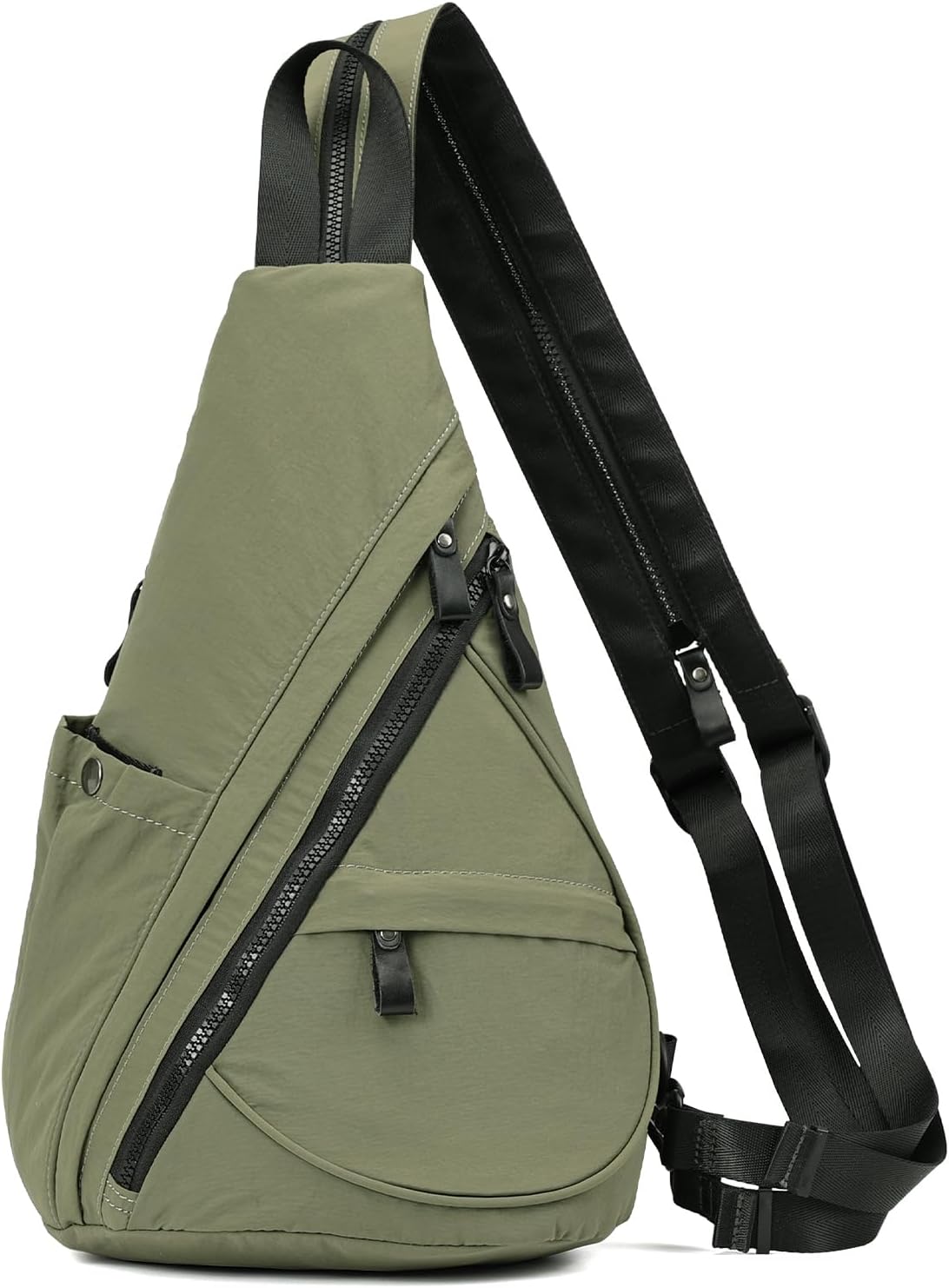 Crossbody Sling Backpack Nylon Cross Body Bag Travel Hiking Shoulder Bags Daypack Rucksack Unisex (Olive Green)