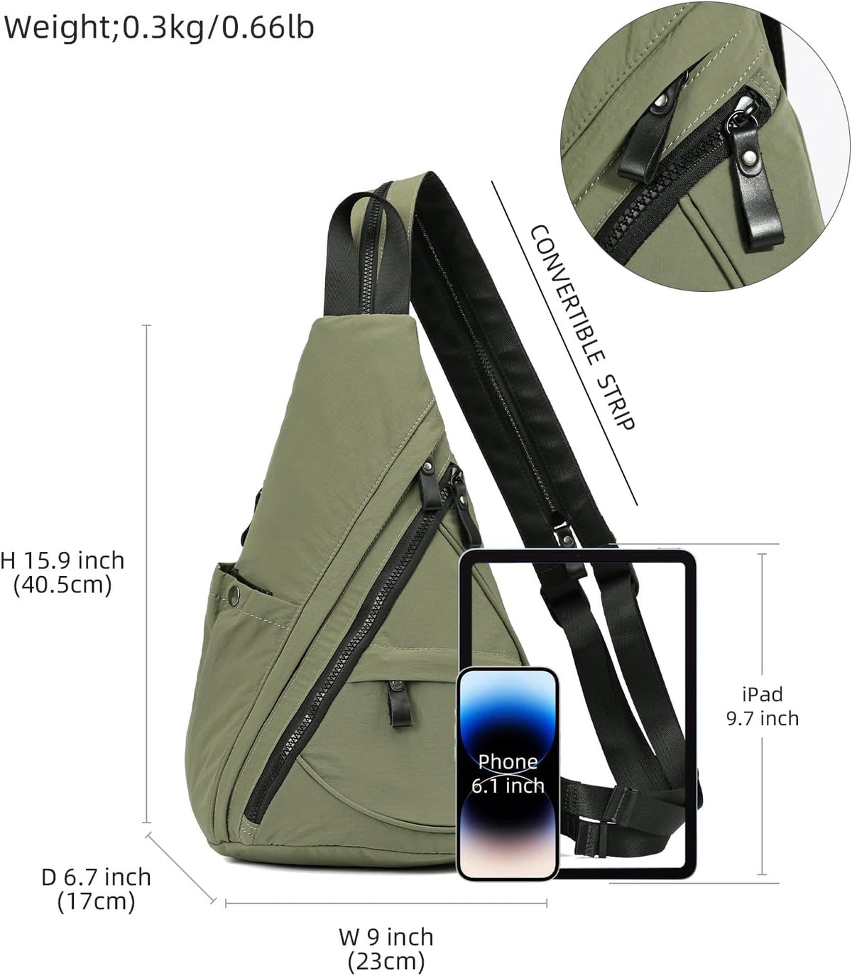 Crossbody Sling Backpack Nylon Cross Body Bag Travel Hiking Shoulder Bags Daypack Rucksack Unisex (Olive Green)