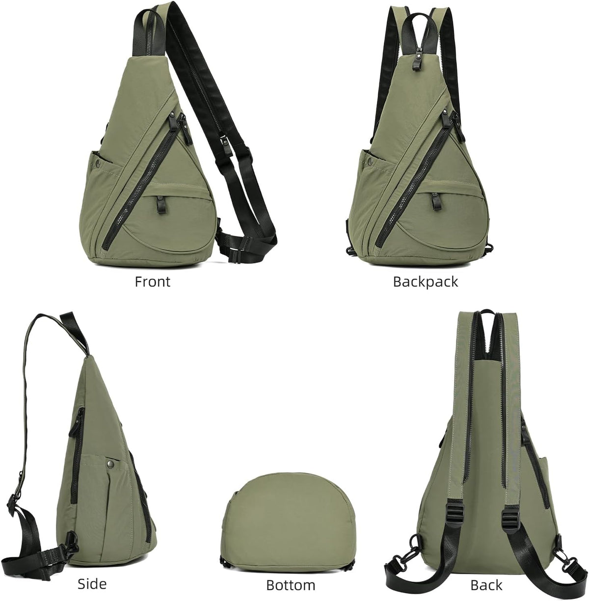 Crossbody Sling Backpack Nylon Cross Body Bag Travel Hiking Shoulder Bags Daypack Rucksack Unisex (Olive Green)