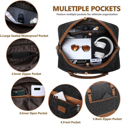 4PCS Weekender Bags for Women Large Overnight Weekend Travel Duffel Carry on Shoulder with Shoe Compartment Canvas Toiletry Bag for Travel Business Gym