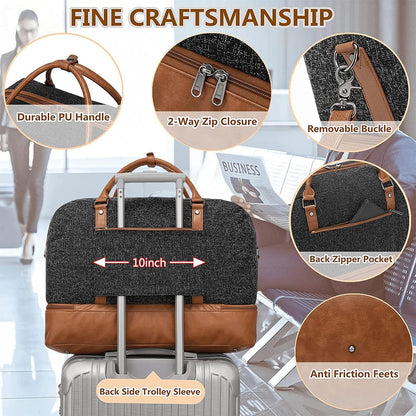 4PCS Weekender Bags for Women Large Overnight Weekend Travel Duffel Carry on Shoulder with Shoe Compartment Canvas Toiletry Bag for Travel Business Gym