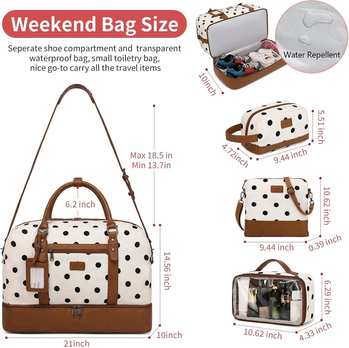 4PCS Weekender Bags for Women Large Overnight Weekend Travel Duffel Carry on Shoulder with Shoe Compartment Canvas Toiletry Bag for Travel Business Gym