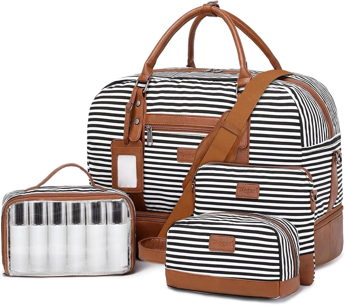 4PCS Weekender Bags for Women Large Overnight Weekend Travel Duffel Carry on Shoulder with Shoe Compartment Canvas Toiletry Bag for Travel Business Gym