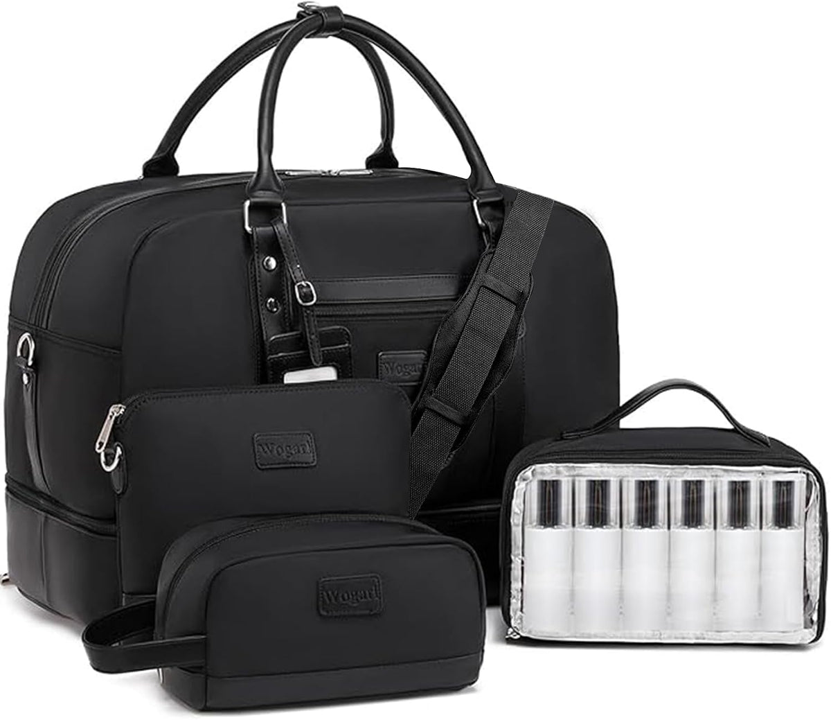 4PCS Weekender Bags for Women Large Overnight Weekend Travel Duffel Carry on Shoulder with Shoe Compartment Canvas Toiletry Bag for Travel Business Gym