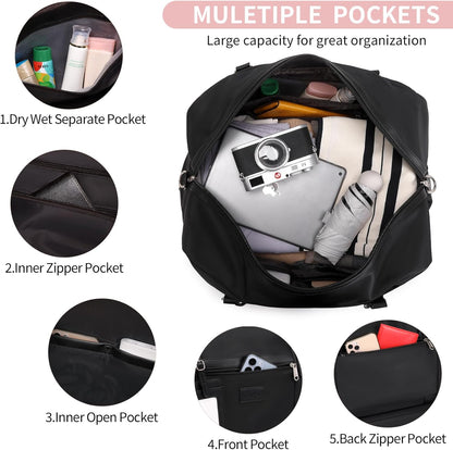 4PCS Weekender Bags for Women Large Overnight Weekend Travel Duffel Carry on Shoulder with Shoe Compartment Canvas Toiletry Bag for Travel Business Gym