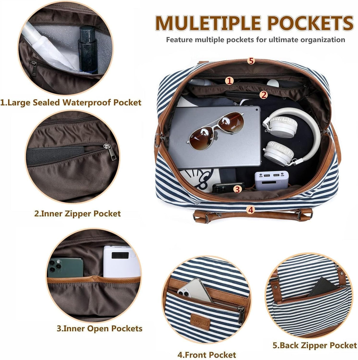 4PCS Weekender Bags for Women Large Overnight Weekend Travel Duffel Carry on Shoulder with Shoe Compartment Canvas Toiletry Bag for Travel Business Gym
