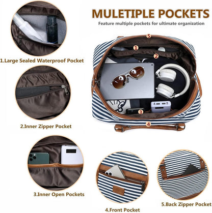 4PCS Weekender Bags for Women Large Overnight Weekend Travel Duffel Carry on Shoulder with Shoe Compartment Canvas Toiletry Bag for Travel Business Gym