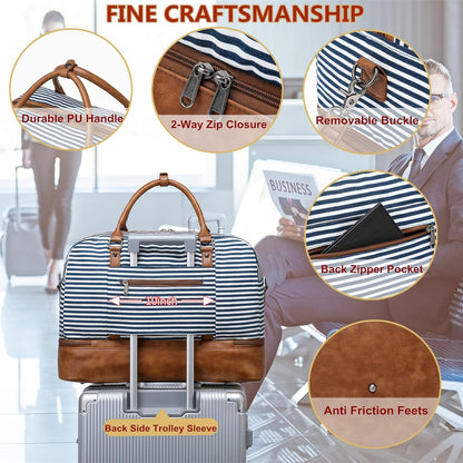 4PCS Weekender Bags for Women Large Overnight Weekend Travel Duffel Carry on Shoulder with Shoe Compartment Canvas Toiletry Bag for Travel Business Gym