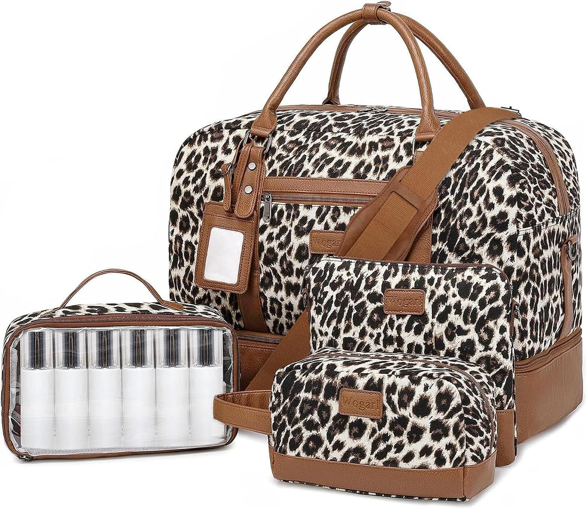 4PCS Weekender Bags for Women Large Overnight Weekend Travel Duffel Carry on Shoulder with Shoe Compartment Canvas Toiletry Bag for Travel Business Gym