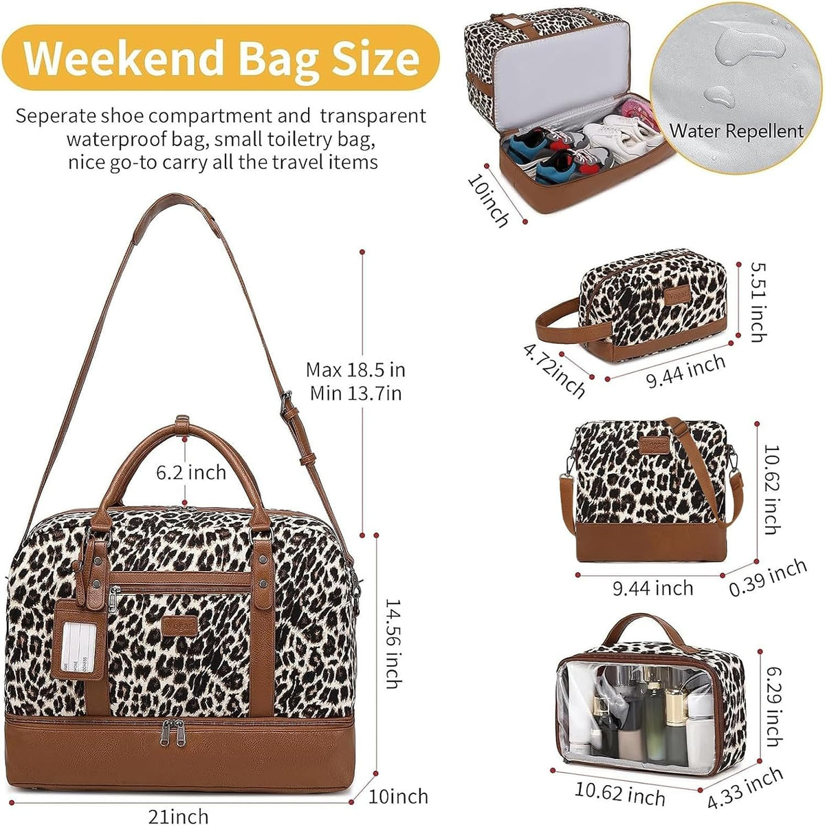 4PCS Weekender Bags for Women Large Overnight Weekend Travel Duffel Carry on Shoulder with Shoe Compartment Canvas Toiletry Bag for Travel Business Gym