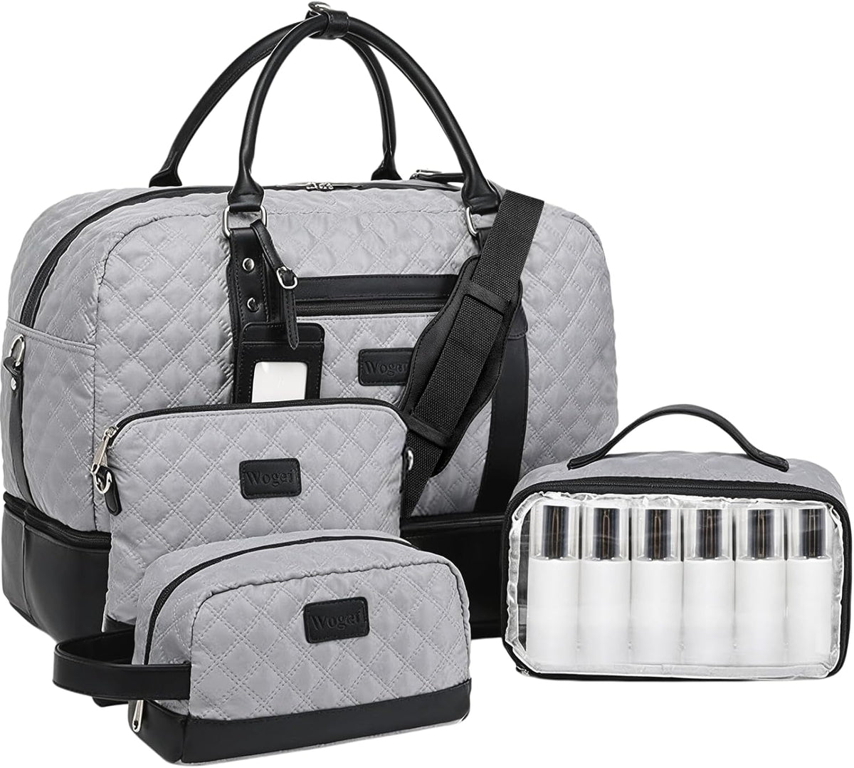 4PCS Weekender Bags for Women Large Overnight Weekend Travel Duffel Carry on Shoulder with Shoe Compartment Canvas Toiletry Bag for Travel Business Gym