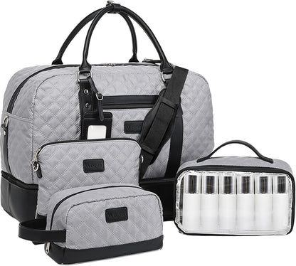 4PCS Weekender Bags for Women Large Overnight Weekend Travel Duffel Carry on Shoulder with Shoe Compartment Canvas Toiletry Bag for Travel Business Gym