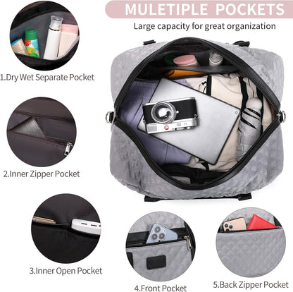 4PCS Weekender Bags for Women Large Overnight Weekend Travel Duffel Carry on Shoulder with Shoe Compartment Canvas Toiletry Bag for Travel Business Gym