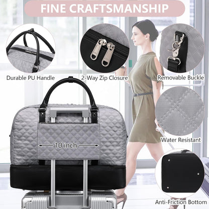 4PCS Weekender Bags for Women Large Overnight Weekend Travel Duffel Carry on Shoulder with Shoe Compartment Canvas Toiletry Bag for Travel Business Gym