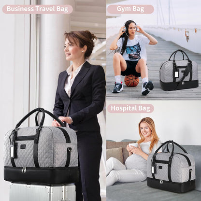 4PCS Weekender Bags for Women Large Overnight Weekend Travel Duffel Carry on Shoulder with Shoe Compartment Canvas Toiletry Bag for Travel Business Gym
