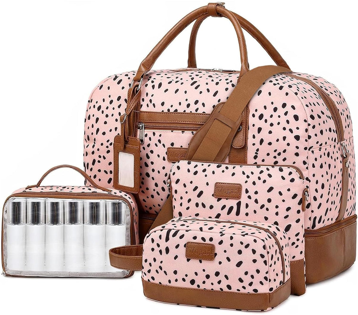 4PCS Weekender Bags for Women Large Overnight Weekend Travel Duffel Carry on Shoulder with Shoe Compartment Canvas Toiletry Bag for Travel Business Gym