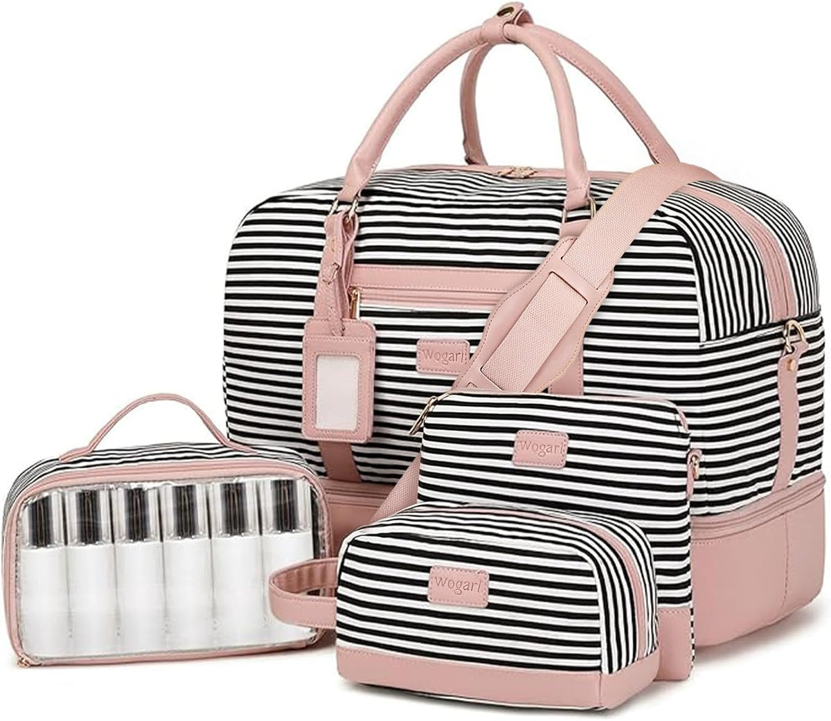 4PCS Weekender Bags for Women Large Overnight Weekend Travel Duffel Carry on Shoulder with Shoe Compartment Canvas Toiletry Bag for Travel Business Gym