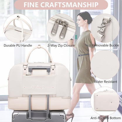 4PCS Weekender Bags for Women Large Overnight Weekend Travel Duffel Carry on Shoulder with Shoe Compartment Canvas Toiletry Bag for Travel Business Gym
