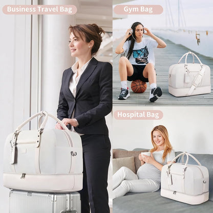 4PCS Weekender Bags for Women Large Overnight Weekend Travel Duffel Carry on Shoulder with Shoe Compartment Canvas Toiletry Bag for Travel Business Gym