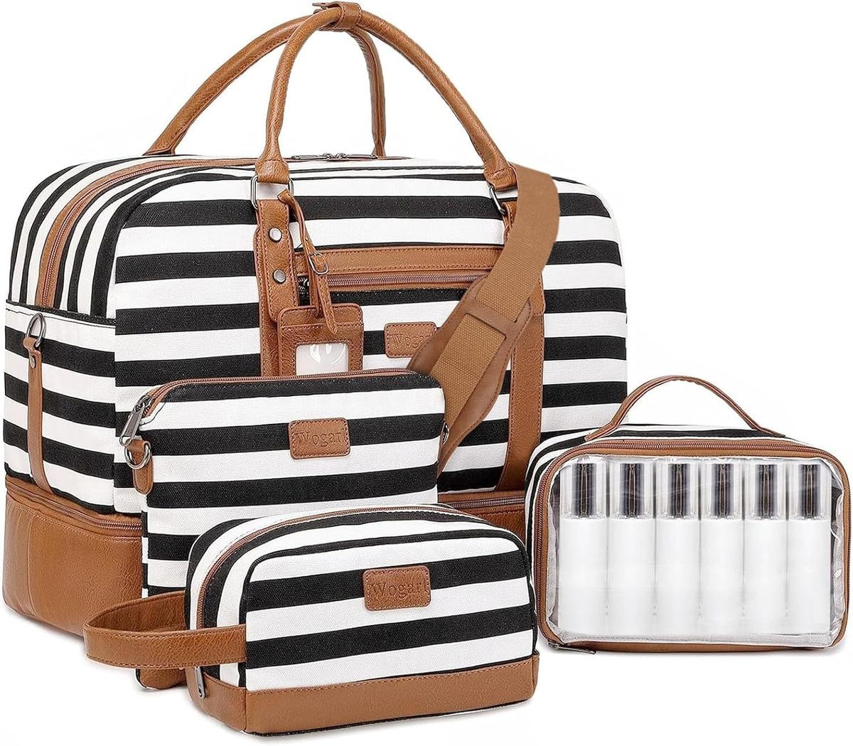 4PCS Weekender Bags for Women Large Overnight Weekend Travel Duffel Carry on Shoulder with Shoe Compartment Canvas Toiletry Bag for Travel Business Gym