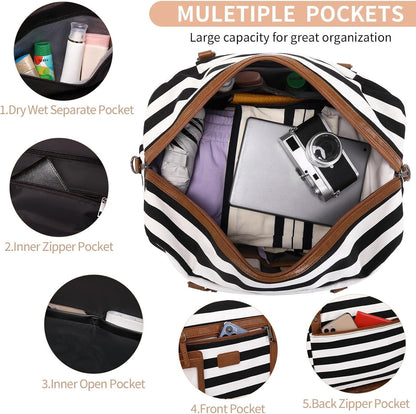 4PCS Weekender Bags for Women Large Overnight Weekend Travel Duffel Carry on Shoulder with Shoe Compartment Canvas Toiletry Bag for Travel Business Gym