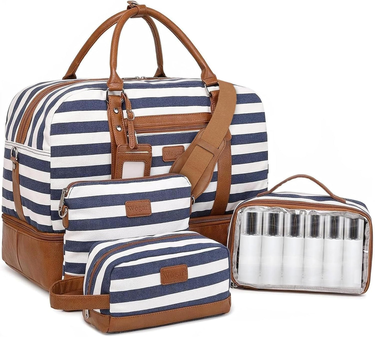 4PCS Weekender Bags for Women Large Overnight Weekend Travel Duffel Carry on Shoulder with Shoe Compartment Canvas Toiletry Bag for Travel Business Gym