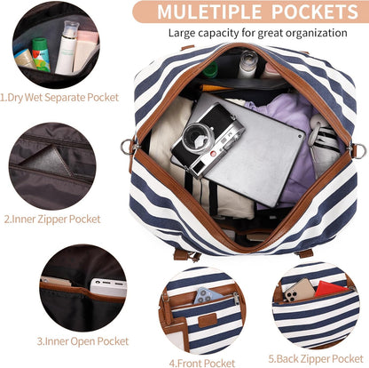 4PCS Weekender Bags for Women Large Overnight Weekend Travel Duffel Carry on Shoulder with Shoe Compartment Canvas Toiletry Bag for Travel Business Gym
