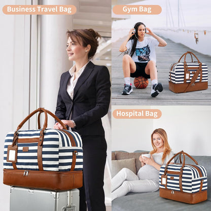 4PCS Weekender Bags for Women Large Overnight Weekend Travel Duffel Carry on Shoulder with Shoe Compartment Canvas Toiletry Bag for Travel Business Gym